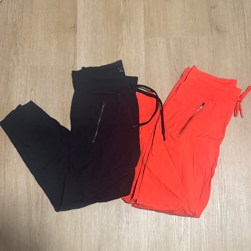 Black and Orange Athleta Zippered Joggers